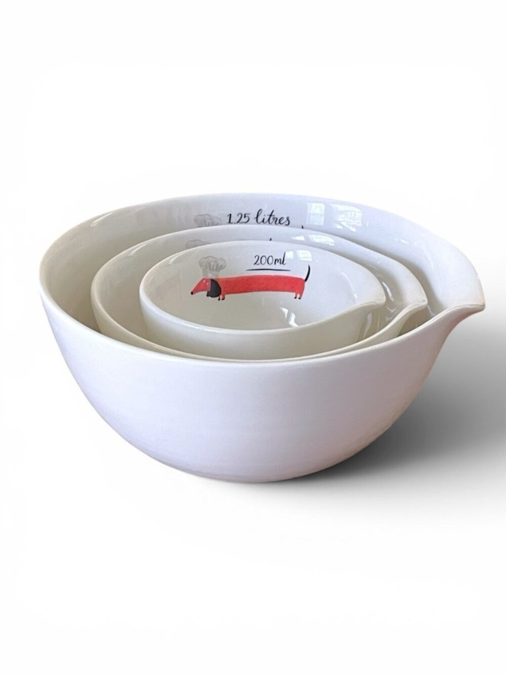 Fenella Smith Set of 3 Mixing Nesting Bowls Dachshund Chef Dog Lover Ceramic